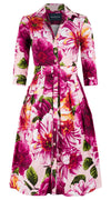 Audrey Dress #1 Shirt Collar 3/4 Sleeve Long Length Cotton Stretch (Giant Poppy Ground)