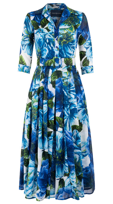 Zeller Dress Shirt Collar 3/4 Sleeve Midi Plus Length Cotton Musola (Giant Poppy White)