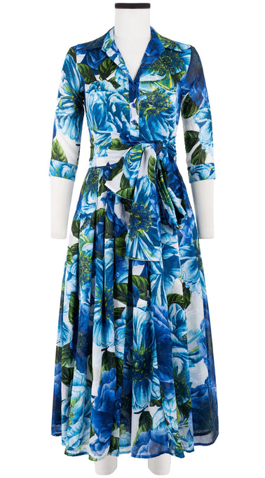 Zeller Dress Shirt Collar 3/4 Sleeve Midi Plus Length Cotton Musola (Giant Poppy White)