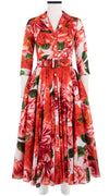 Aster Dress Shirt Collar 3/4 Sleeve Midi Length Cotton Musola (Giant Poppy White)