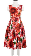 Florance Dress #2 Boat Neck Mini Cap Sleeve Long Length Cotton Stretch (Giant Poppy White)