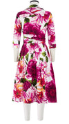 Audrey Dress #1 Shirt Collar 3/4 Sleeve Long Length Cotton Stretch (Giant Poppy White)