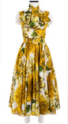 Aster Dress Boat Neck Mini Cap Sleeve Midi Length Cotton Musola (Giant Poppy White)