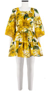 Cozette Dress Square Neck 3/4 Sleeve with Hamilton Belt Mini Length Cotton Musola (Giant Poppy White)