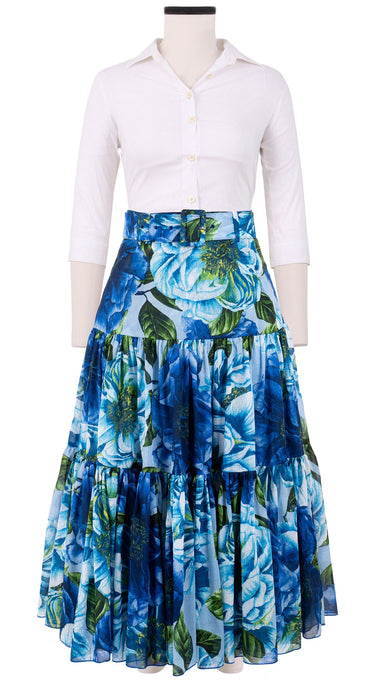 Emma Skirt Midi Length Cotton Musola (Giant Poppy Ground)