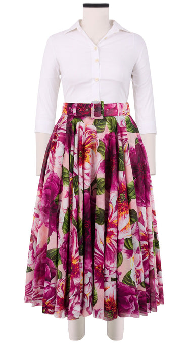 Aster Skirt #1 with Belt Midi Length Cotton Musola (Giant Poppy Ground)