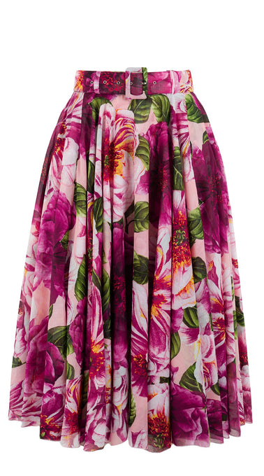 Aster Skirt #1 with Belt Midi Length Cotton Musola (Giant Poppy Ground)