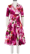 Audrey Dress #4 Shirt Collar 1/2 Sleeve Long +3 Length Cotton Stretch (Giant Poppy Ground)