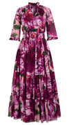 Eden Dress Crew Neck 3/4 Sleeve with Hamilton Belt Maxi Length Cotton Musola (Giant Poppy Ground)