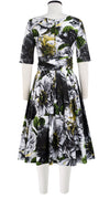 Florance Dress #2 Boat Neck 1/2 Sleeve Cotton Stretch (Giant Poppy White)