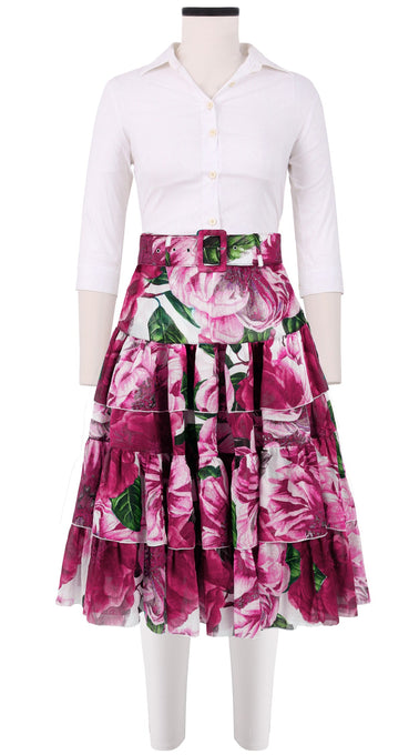 Preen Skirt Long Length Cotton Musola (Giant Poppy White)