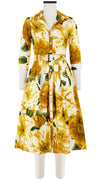 Audrey Dress #1 Shirt Collar 3/4 Sleeve Long Length Cotton Stretch (Giant Poppy White)