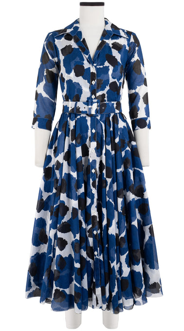 Aster Dress Shirt Collar 3/4 Sleeve Midi Length Cotton Musola (Giraffe Dot)