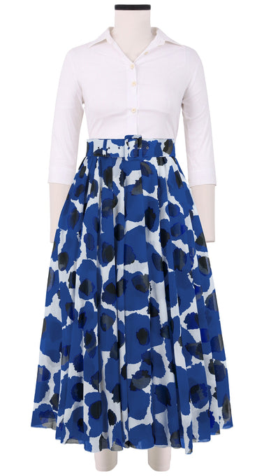 Aster Skirt #1 with Belt Midi Length Cotton Musola (Giraffe Dot)