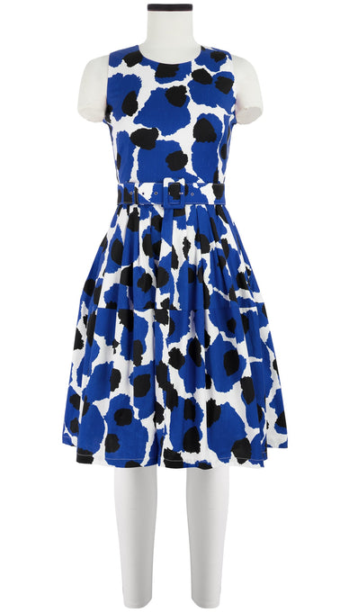 Rachel Dress Crew Neck Sleeveless Cotton Stretch (Giraffe Dot)