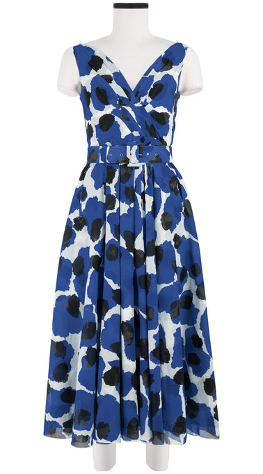 Vivien Dress #1 V Neck Sleeveless Midi Plus Length Cotton Musola (Giraffe Dot)