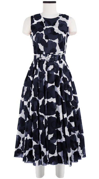 Aster Dress Crew Neck Sleeveless Midi Length Cotton Musola (Giraffe Dot)