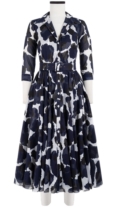 Aster Dress Shirt Collar 3/4 Sleeve Midi Length Cotton Musola (Giraffe Dot)