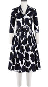 Audrey Dress #1 Shirt Collar 3/4 Sleeve Long Length Cotton Stretch (Giraffe Dot)