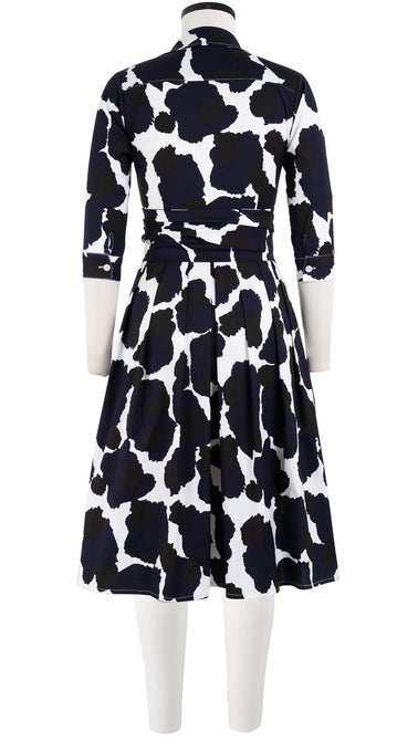 Audrey Dress #1 Shirt Collar 3/4 Sleeve Long Length Cotton Stretch (Giraffe Dot)