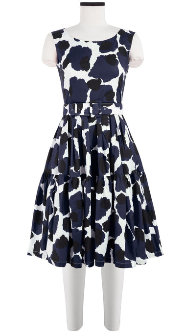 Rose Dress Boat Neck Sleeveless Cotton Stretch (Giraffe Dot)
