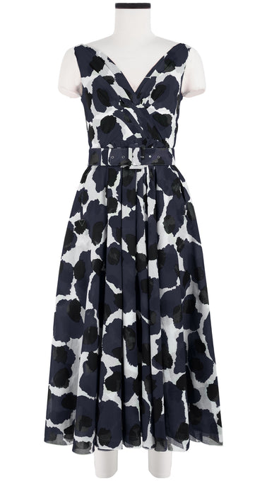 Vivien Dress #1 V Neck Sleeveless Midi Plus Length Cotton Musola (Giraffe Dot)
