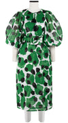 Anastasia Dress Crew Neck Slit 3/4 Puff Sleeve with Hamilton Belt Midi Length Cotton Musola (Giraffe Dot)