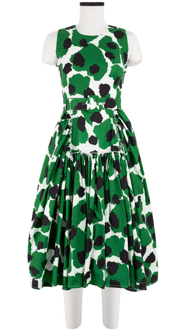 Clara Dress Crew Neck Sleeveless Long Length Cotton Stretch (Giraffe Dot)