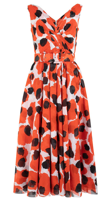 Vivien Dress #1 V Neck Sleeveless Midi Plus Length Cotton Musola (Giraffe Dot)
