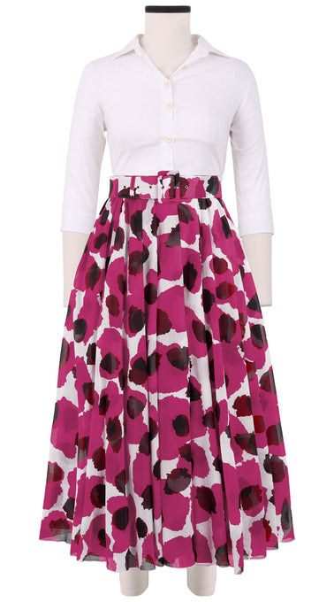 Aster Skirt #1 with Belt Midi Length Cotton Musola (Giraffe Dot)