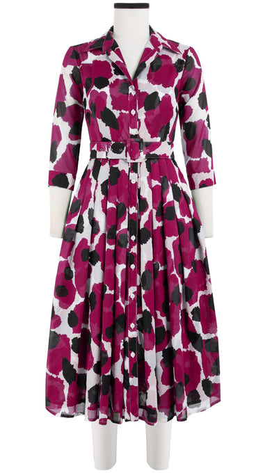 Audrey Dress #4 Shirt Collar 3/4 Sleeve Midi Length Cotton Musola (Giraffe Dot)