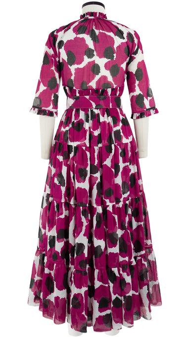 Eden Dress Crew Neck 3/4 Sleeve with Hamilton Belt Maxi Length Cotton Musola (Giraffe Dot)