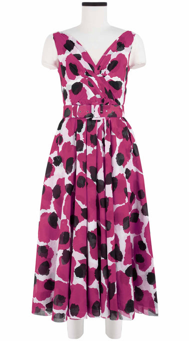 Vivien Dress #1 V Neck Sleeveless Midi Plus Length Cotton Musola (Giraffe Dot)