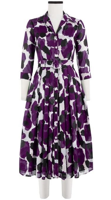 Audrey Dress #4 Shirt Collar 3/4 Sleeve Midi Length Cotton Musola (Giraffe Dot)