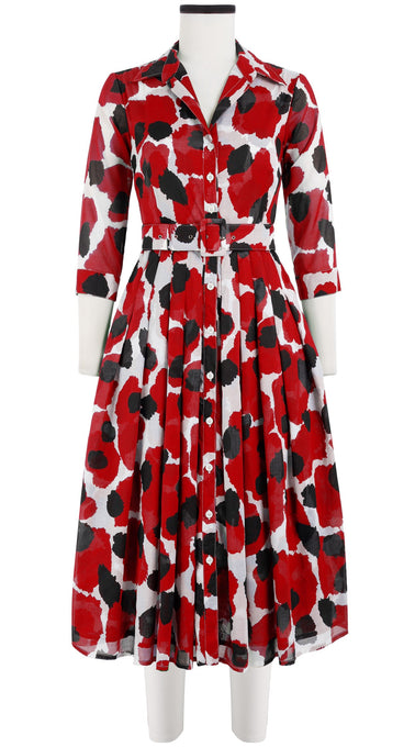 Audrey Dress #4 Shirt Collar 3/4 Sleeve Midi Length Cotton Musola (Giraffe Dot)