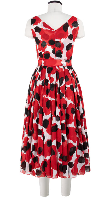 Vivien Dress #1 V Neck Sleeveless Midi Length Cotton Musola (Giraffe Dot)