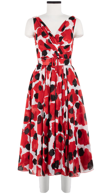 Vivien Dress #1 V Neck Sleeveless Midi Length Cotton Musola (Giraffe Dot)