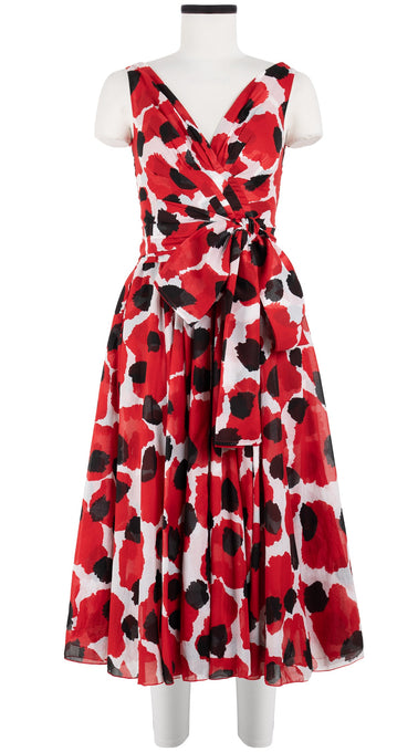 Vivien Dress #1 V Neck Sleeveless Midi Length Cotton Musola (Giraffe Dot)