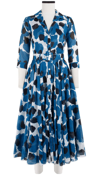 Aster Dress Shirt Collar 3/4 Sleeve Midi Length Cotton Musola (Giraffe Dot)