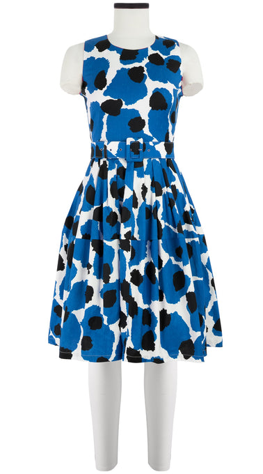 Rachel Dress Crew Neck Sleeveless Cotton Stretch (Giraffe Dot)