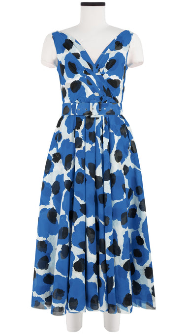 Vivien Dress #1 V Neck Sleeveless Midi Plus Length Cotton Musola (Giraffe Dot)