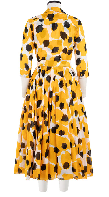 Aster Dress Shirt Collar 3/4 Sleeve Midi Length Cotton Musola (Giraffe Dot)