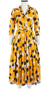 Audrey Dress #4 Shirt Collar 3/4 Sleeve Midi Plus Length Cotton Musola (Giraffe Dot)