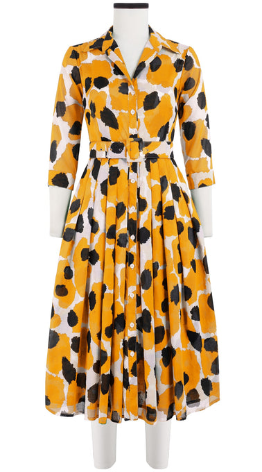 Audrey Dress #4 Shirt Collar 3/4 Sleeve Midi Length Cotton Musola (Giraffe Dot)