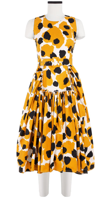 Clara Dress Crew Neck Sleeveless Long Length Cotton Stretch (Giraffe Dot)