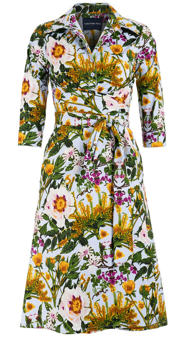 Olivia Dress Shirt Collar 3/4 Sleeve Long Length Cotton Stretch (Goldenrod Flower)
