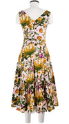Amanda Dress V Neck Sleeveless Midi Length Cotton Stretch (Goldenrod Flower)