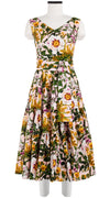 Amanda Dress V Neck Sleeveless Midi Length Cotton Stretch (Goldenrod Flower)