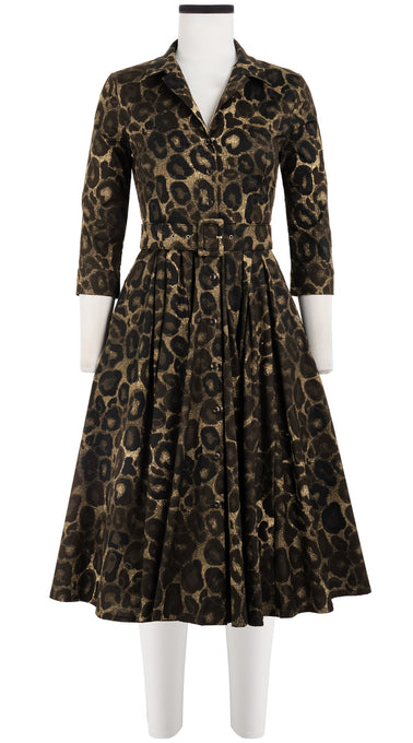 Laurent Dress Shirt Collar 3/4 Sleeve Long Length Cotton Stretch (Goldleaf Leopard)