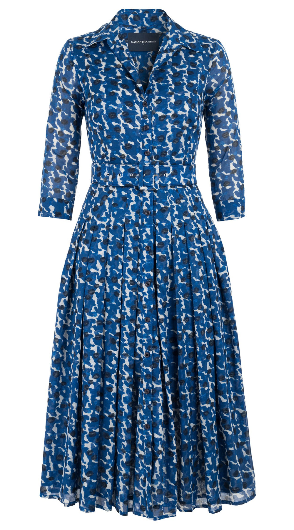 Audrey Dress #4 Shirt Collar 3/4 Sleeve Midi Length Cotton Musola (Hounds Dots)